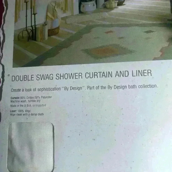 Vtg JC Penney's By Design Color Forum Brushstrokes Double Swag Curtain+Liner NIB - Picture 3 of 7